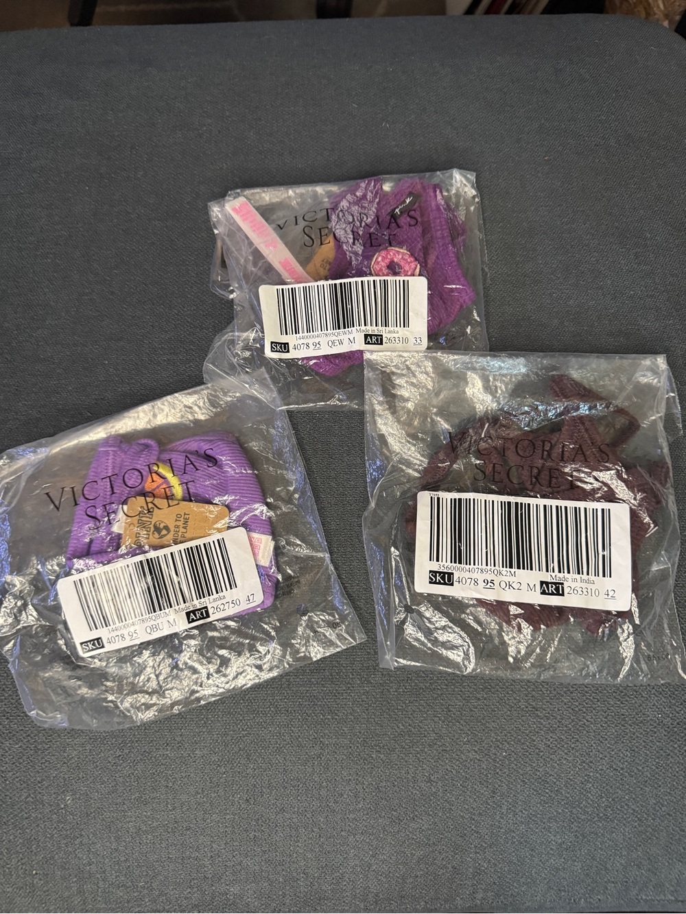 3 pack lot Victoria’s Secret PINK Thong Underwear purple mix sz M